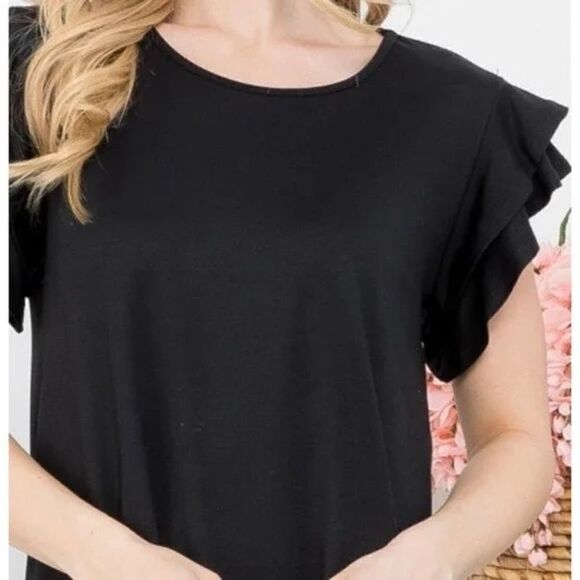 You & Me Top Layered Ruffle Short Sleeve Stretchable Round Neckline Black W XL - Picture 4 of 4